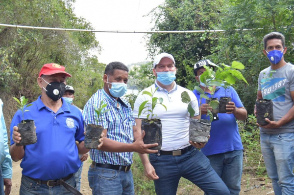 COLABORADORES DE CORAAMOCA REALIZAN JORNADA DE ARBORIZACIÓN EN TERRENOS CERCANOS A LA PRESA TAVERA BAO.